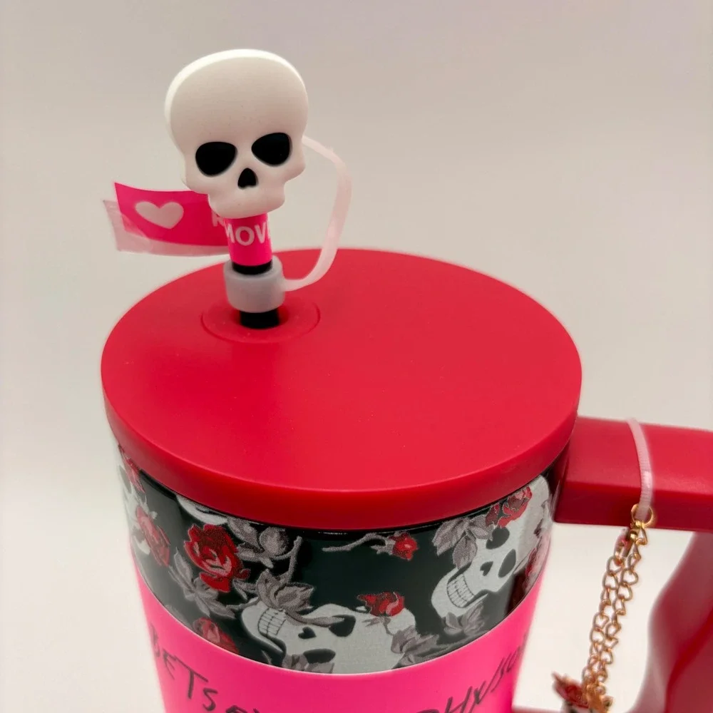 Betsey Johnson 40oz Stainless Steel Insulated Tumbler Skull Rose Straw Topper